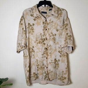 Grant Thomas silk tropical print button down shirt, neutral, men's size XL